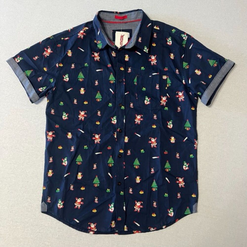 Eighth Avenue Mens L Christmas Shirt Santa Snowman Tree Novelty Button Up
